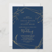 Gilded Floral | Hochzeit von Navy Blue und Gold Einladung (Vorderseite)