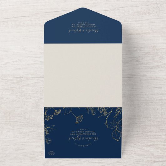 Gilded Floral | Hochzeiten von Schiffen und Gold All In One Einladung (Außenbereich)