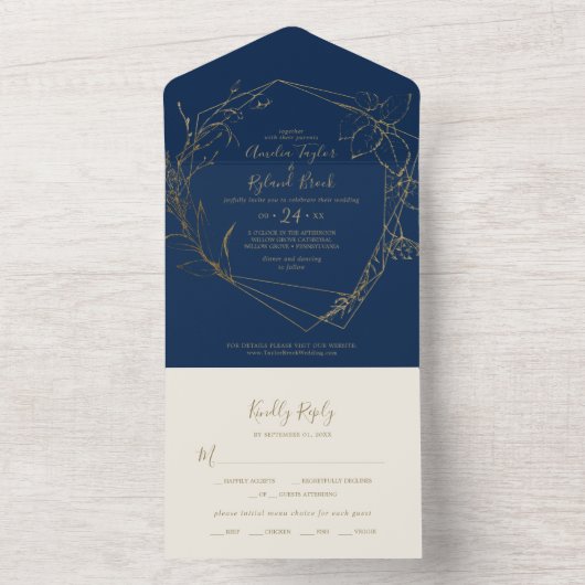 Gilded Floral | Hochzeiten von Schiffen und Gold All In One Einladung (Innen Boden)