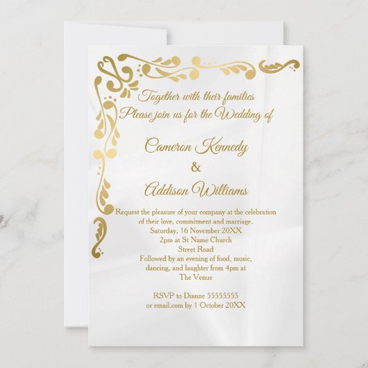 Gilded Floral | Lässige Hochzeit von Goldcreme Einladung (Vorderseite)