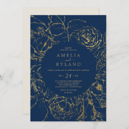 Gilded Floral | Lässige Hochzeit von Navy Blue und Einladung