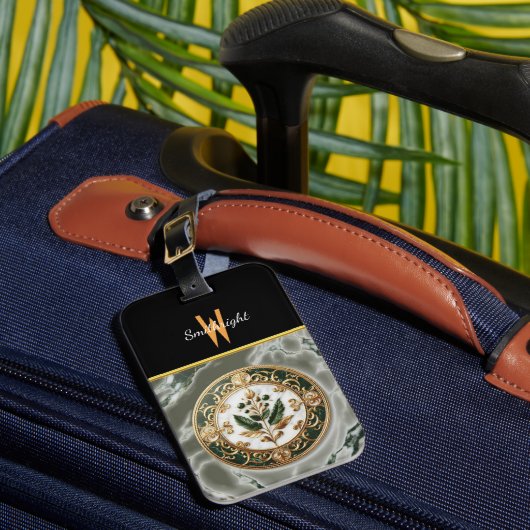 Gilded Floral Medallion auf Marmor Gepäckanhänger (Vorderseite Insitu 1)