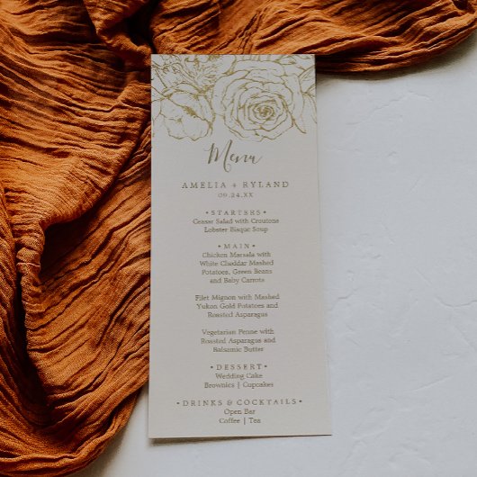 Gilded Floral | Menü für Hochzeitsessen mit Creme Menükarte