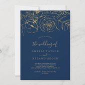 Gilded Floral | Navy Blau und Gold die Hochzeit vo Einladung (Vorderseite)