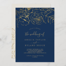 Gilded Floral | Navy Blau und Gold die Hochzeit vo Einladung