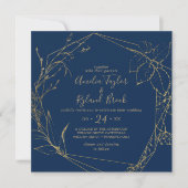 Gilded Floral | Navy Blue & Gold Geometric Wedding Einladung (Vorderseite)