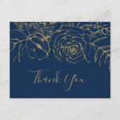 Gilded Floral Navy Blue & Gold Vielen Dank Postcar Postkarte (Vorderseite)