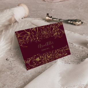 Gilded Floral Printable Burgundy Gold Platzkarten