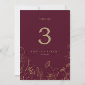 Gilded Floral Printable Burgundy Gold Tischnummer (Rückseite)