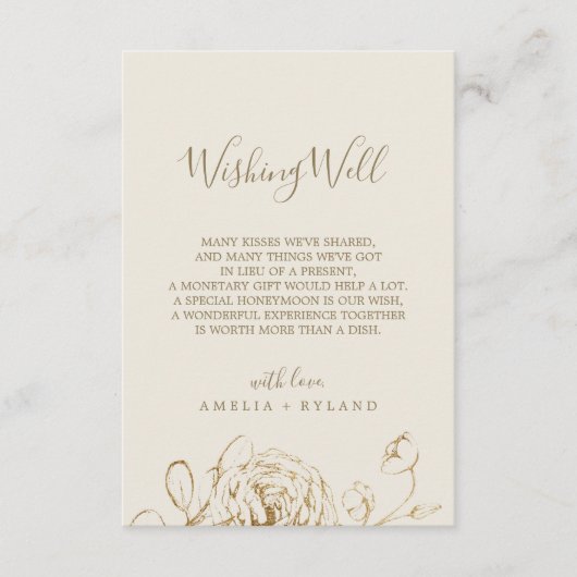 Gilded Floral Rose Cream Wedding Wishing Well Card Begleitkarte (Vorderseite)