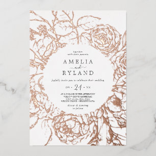 Gilded Floral   Rose Gold Foil Lässig Hochzeit Folieneinladung