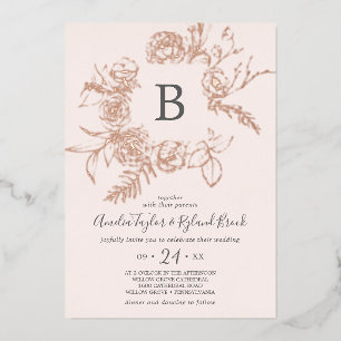 Gilded Floral Rose Gold Foil Pink Monogram Wedding Folieneinladung