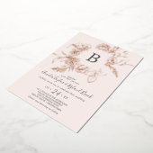 Gilded Floral Rose Gold Foil Pink Monogram Wedding Folieneinladung (Gedreht)