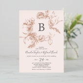 Gilded Floral Rose Gold Foil Pink Monogram Wedding Folieneinladung (Stehend vorne)
