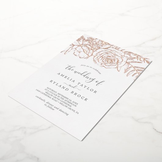 Gilded Floral | Rose Gold für die Hochzeit von Folieneinladung (Gedreht)