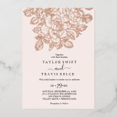 Gilded Floral Rose Goldene Foil & Blush Hochzeit Folieneinladung (Vorderseite)