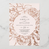 Gilded Floral Rose Goldener Pinsel Lässige Hochzei Folieneinladung (Vorderseite)