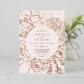 Gilded Floral Rose Goldener Pinsel Lässige Hochzei Folieneinladung (Stehend vorne)