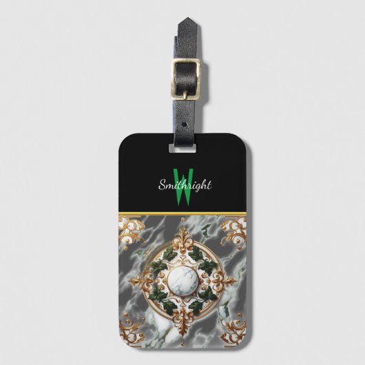 Gilded Floral Rosette auf Marmor Gepäckanhänger (Vorderseite Vertikal)