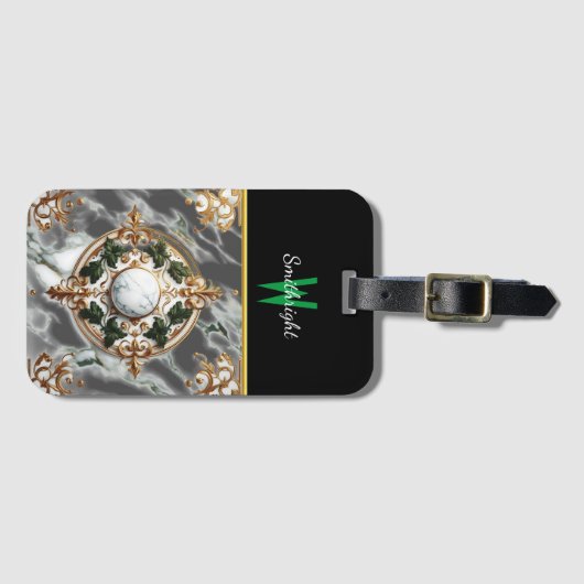 Gilded Floral Rosette auf Marmor Gepäckanhänger (Vorderseite (Horizontal))