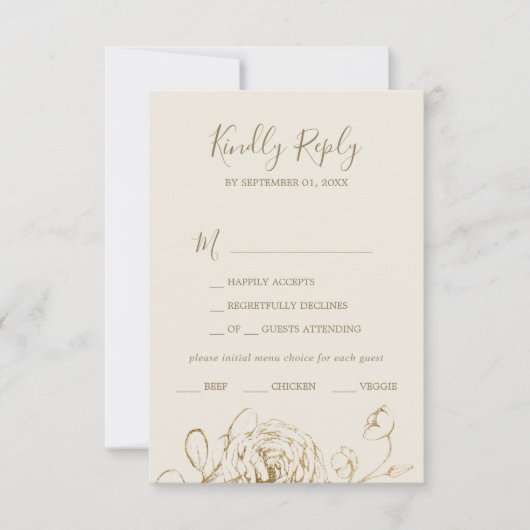 Gilded Floral | RSVP-Karte für Cream & Gold RSVP Karte (Vorderseite)