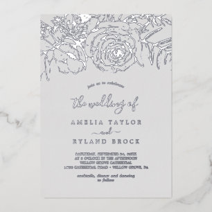 Gilded Floral Silberstreifen grau beim Hochzehen Folieneinladung