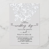 Gilded Floral | Silberstreifen-Grauer Hochzeitstag Folieneinladung (Vorderseite)