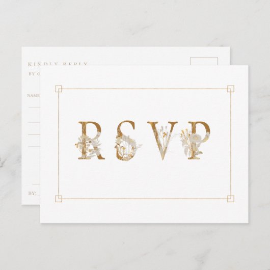 Gilded Floral Wedding RSVP Song Einladung (Vorne/Hinten)