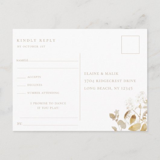 Gilded Floral Wedding RSVP Song Einladung (Rückseite)