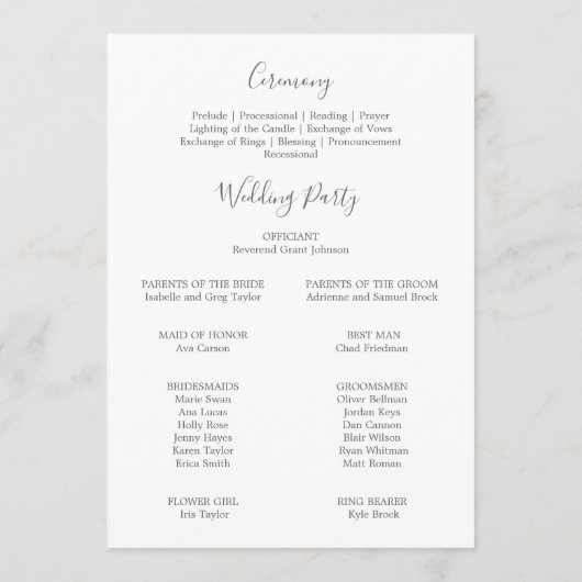 Gilded Floral Wreath | Silver & White Wedding Programm (Rückseite)