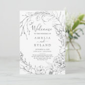 Gilded Floral Wreath | Silver & White Wedding Programm (Stehend Vorderseite)