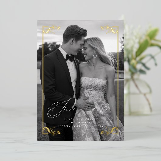 Gilded Formal Frame Foto Wedding Save the Date Folieneinladung (Stehend vorne)