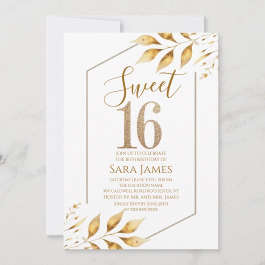 Gilded Frame Sweet 16 Birthday Invitation Einladung (Vorderseite)