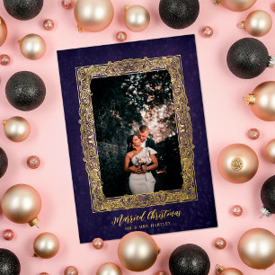 Gilded Frame Verheiratetes Weihnachts-Lila Foto Folien Feiertagskarte