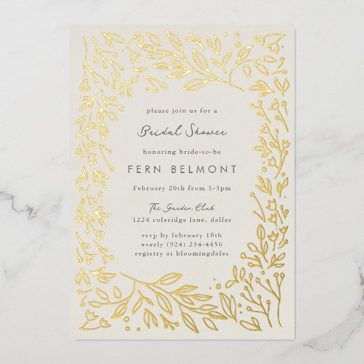 Gilded Garden Brautparty Goldene Foil Einladung (Vorderseite)