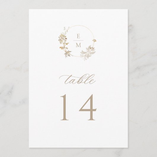 Gilded Garden Monogram Wedding Tischnummer (Vorderseite)