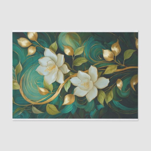 Gilded Gardenia Blooms, White Formal Tropical Seidenpapier (Vorderseite)