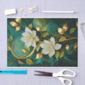 Gilded Gardenia Blooms, White Formal Tropical Seidenpapier (Handwerk)