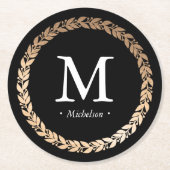 Gilded Garland Mit Monogramm Cocktail Runder Pappuntersetzer (Vorderseite)