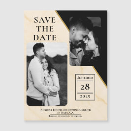 Gilded Geometry Luxe Ivory & Gold Marble Rett Date Magnetkarte