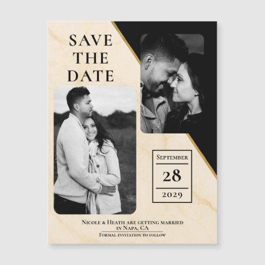 Gilded Geometry Luxe Ivory & Gold Marble Rett Date Magnetkarte (Vorderseite)