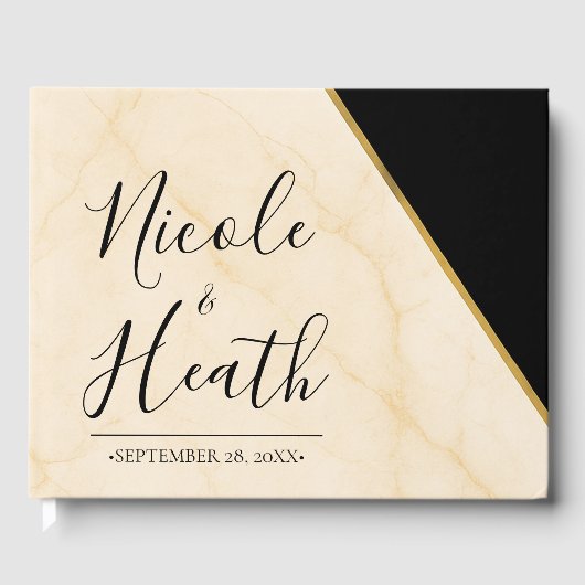 Gilded Geometry Luxe Ivory & Gold Marble Wedding Gästebuch (Vorderseite)