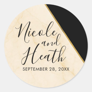 Gilded Geometry Luxe Ivory & Gold Marble Wedding Runder Aufkleber