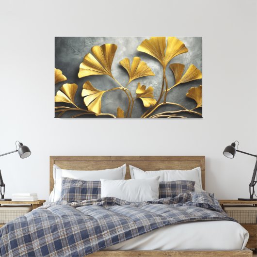 Gilded Ginkgo: Metallkunst Leinwanddruck (Insitu (Schlafzimmer))