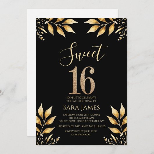 Gilded Glitz Sweet 16 Invitation Einladung (Vorne/Hinten)