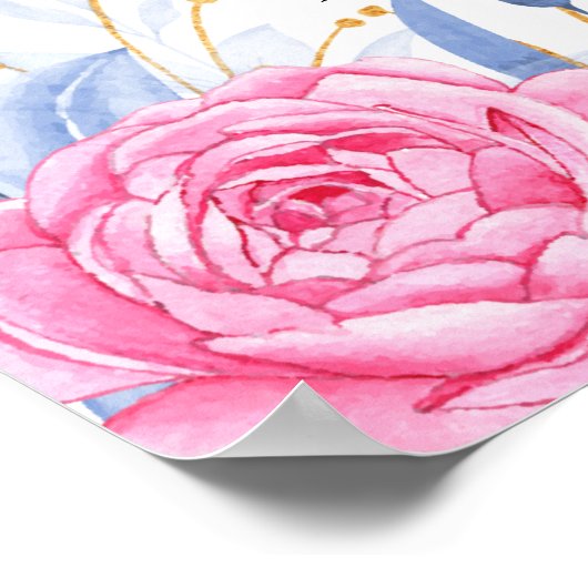 Gilded Gold Greenery Pink Wedding Willkommenszeich Poster (Ecke)