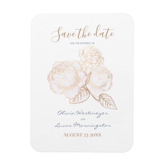 Gilded Gold Rose Dusty Blue Ivory Save the Date Magnet (Vertikal)