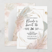 Gilded Gold Sage & Blush Botanical Sweet 16 Einladung (Vorne/Hinten)