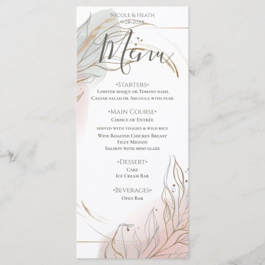 Gilded Gold Sage & Blush Botanical Wedding Menükarte (Vorderseite)