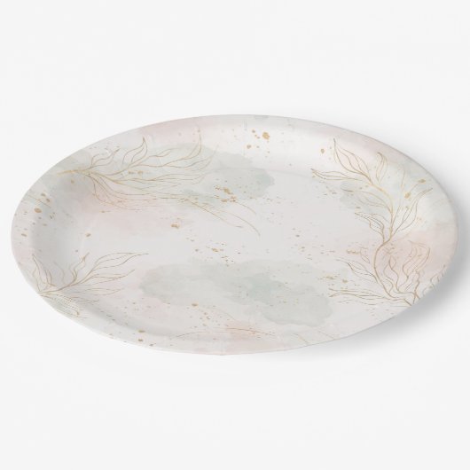 Gilded Gold Sage & Blush Botanical Wedding  Pappteller (Schrägansicht)